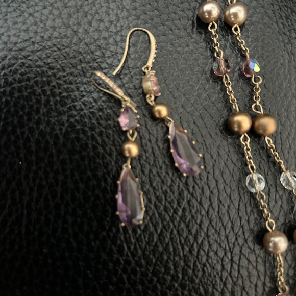 Carolee vintage  Gold chain with pearls and crystal pendant and Earring Set - Picture 4 of 5